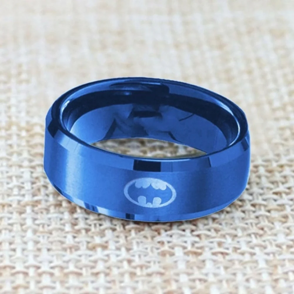 Batman Fashion Ring Stainless Blue 4 Sided Logo New Superhero